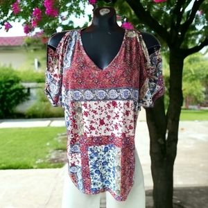 Naif Floral & Paisley Cold Shoulder Top